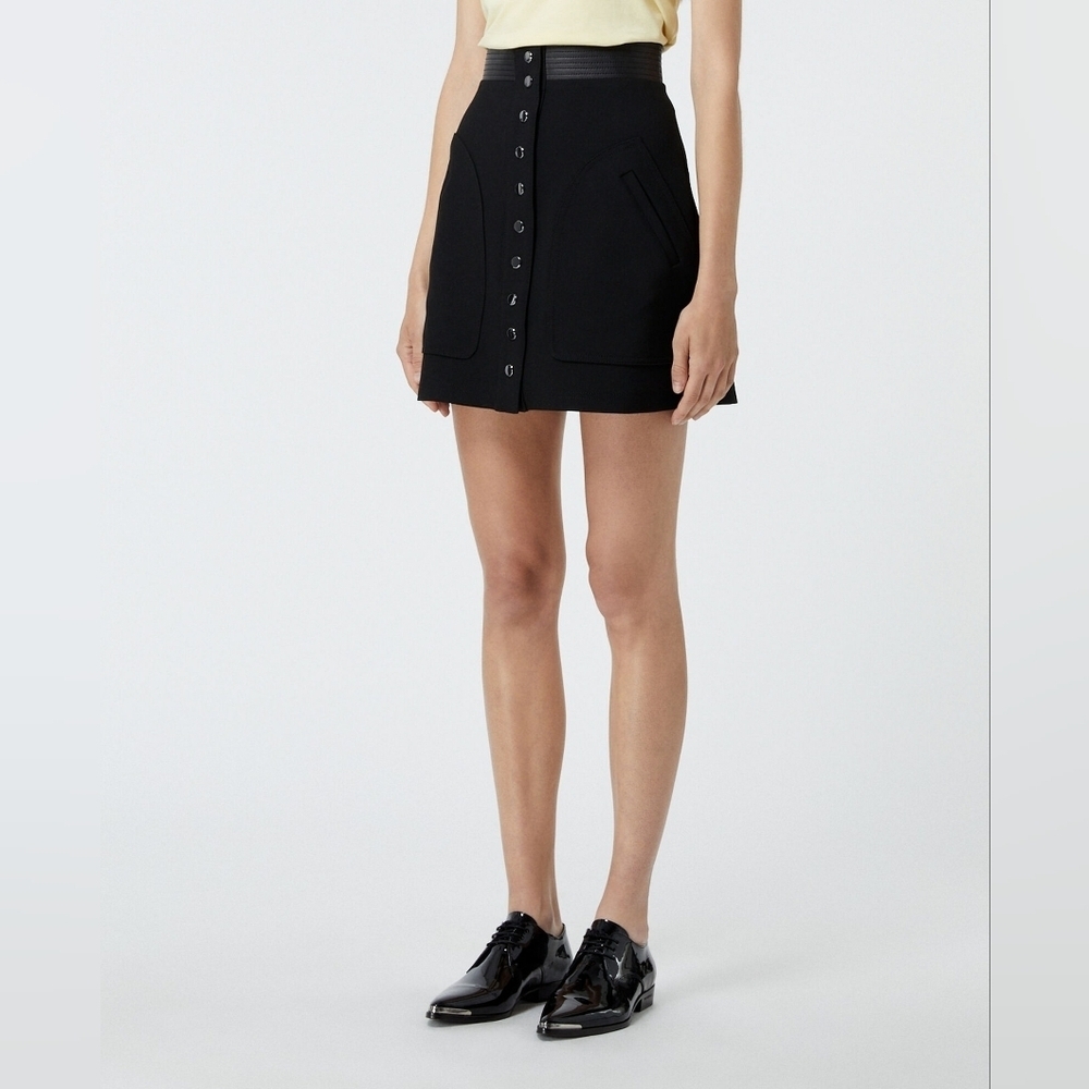 The Kooples A Line Short Skirt Black With Leather Belt Detail